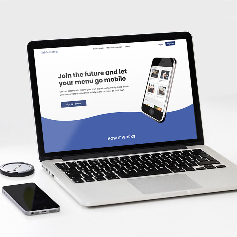 Homepage/Landingpage for a service that digitalises menus; Menucamp