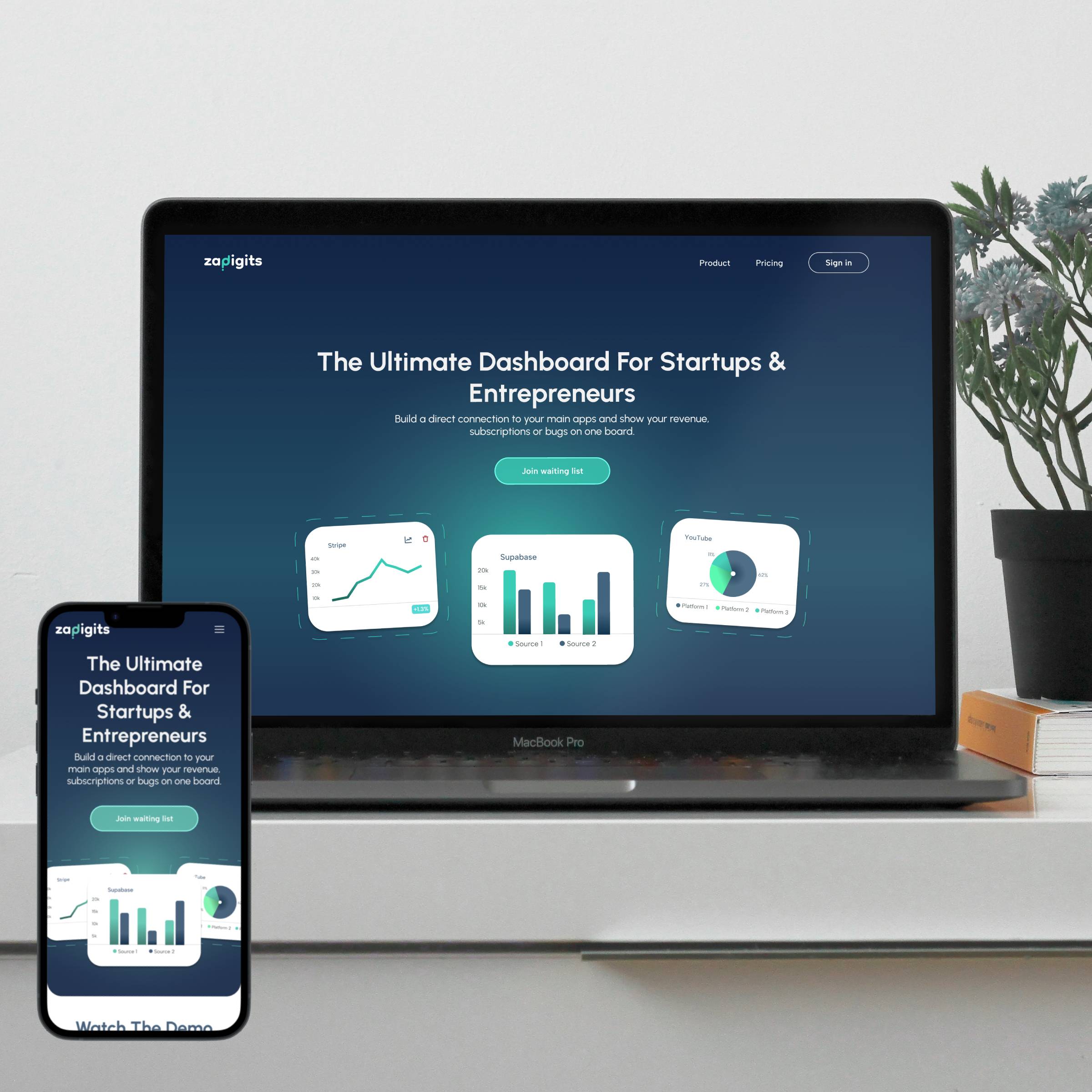 Landing page for desktop and mobile (ZapDigits)